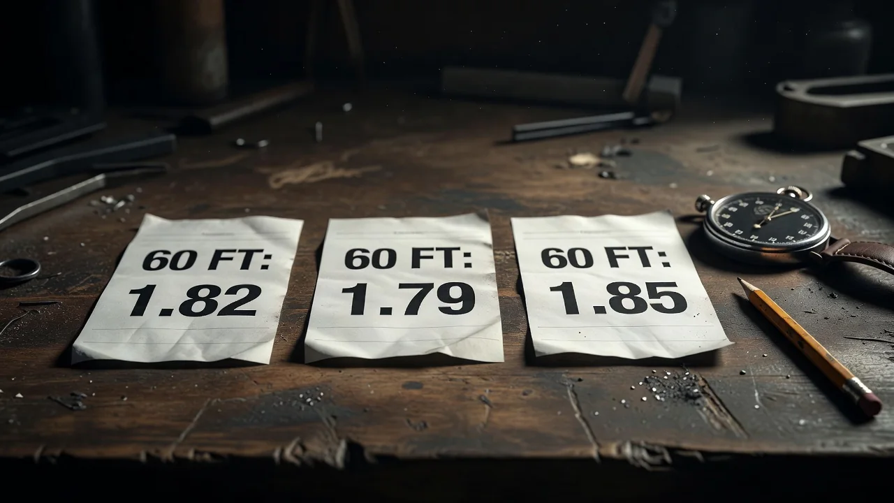 Three timeslips in a row with sixty-foot numbers compared